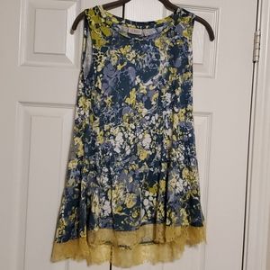 LOGO Printed knit tank with lace trim